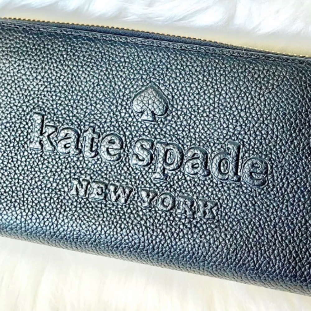 KATE SPADE Wallet Continental Larchmont LEATHER Zip-Around Logo Neda Black NWOT